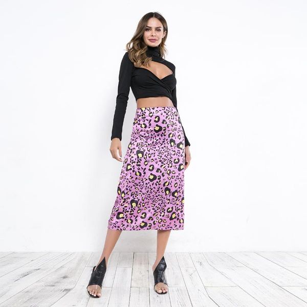 

skirts chreisure 2021 woman stylish spring summer leopard pattern high waist straight zipper mid-calf half body skirt all match, Black