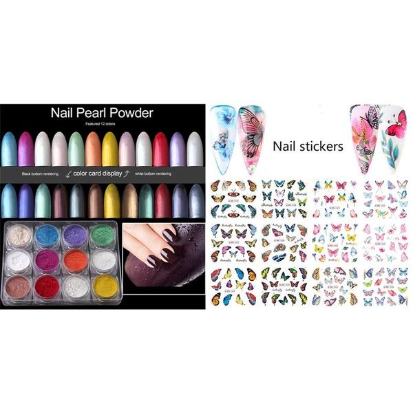 

12boxes/set 12 colors holographic nail powder manicure with art kit, 3d decorations kit glitter, Silver;gold