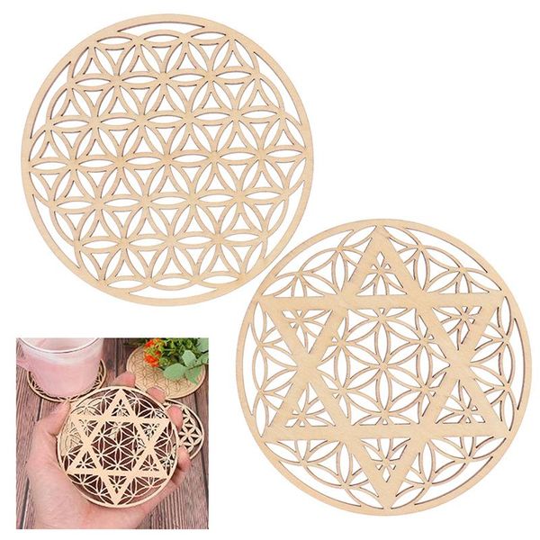 

mats & pads 1pc natural wood chakra flower of life symbol round edge circles carved for stone crystal set diy decor