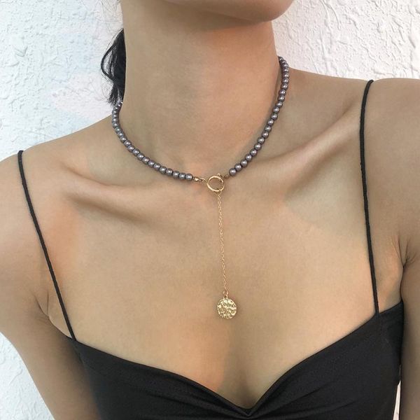 

pendant necklaces wg fashion imitation pearl clavicle chain alloy coins necklace personality niche jewelry accessories, Silver