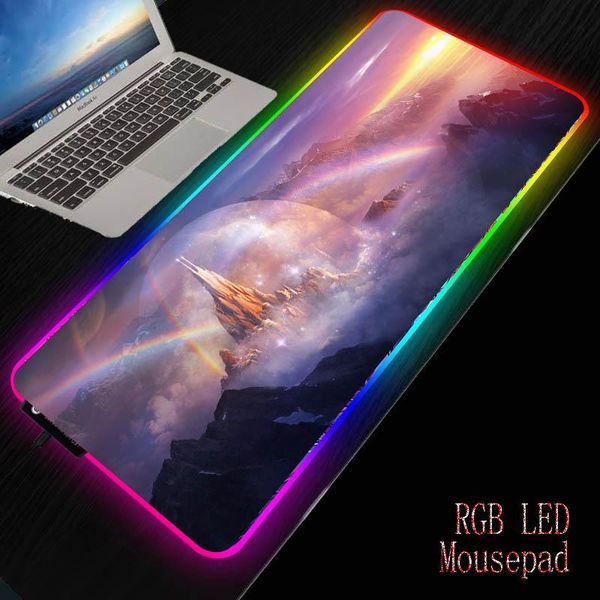 

mouse pads & wrist rests mairuige fantasy rainbow castle gaming computer mousepad rgb backlit mause pad large xxl for desk keyboard led mice