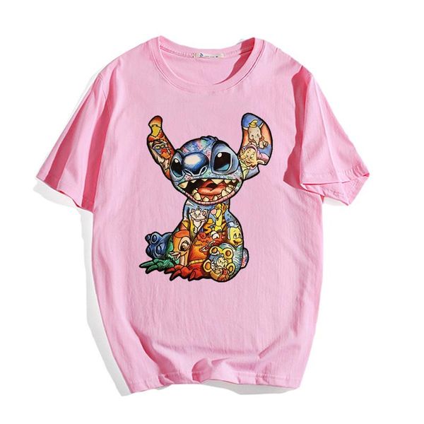 

fashion men's t-shirts global summer cartoon personality stitch oversized vintage tees shirt cotton casual short sleeved, White;black