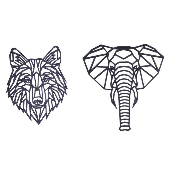 

wall stickers 2x 3d geometric wood animal sticker for interior decoration home art decor kids room wolf & elephant
