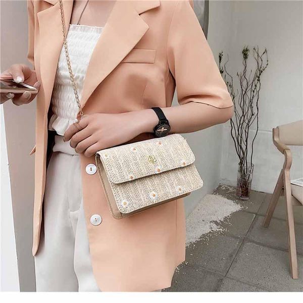 

evening bags bohemian women's crossbody summer straw beach bag chain flap lock embroidered shoulder female fashion shopper handbag
