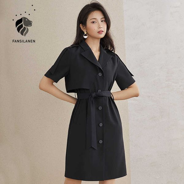 

2021fansilanen elegant office midi black blazer women short sleeve bandage green casual spring summer female dress, Black;gray