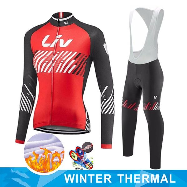 

racing sets liv 2022 winter cycling set thermal fleece sportswear windproof jacket woman trousers outdoor sport suit clothing, Black;blue