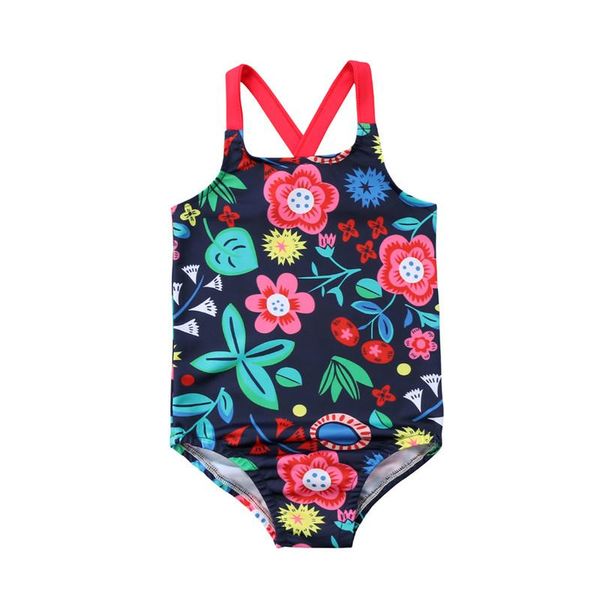 

one-piece suits kids swimwear floral print baby girls one piece 2021 bikinis summer cross high neck bathing swimsuit beachwear biquini 6m-5t