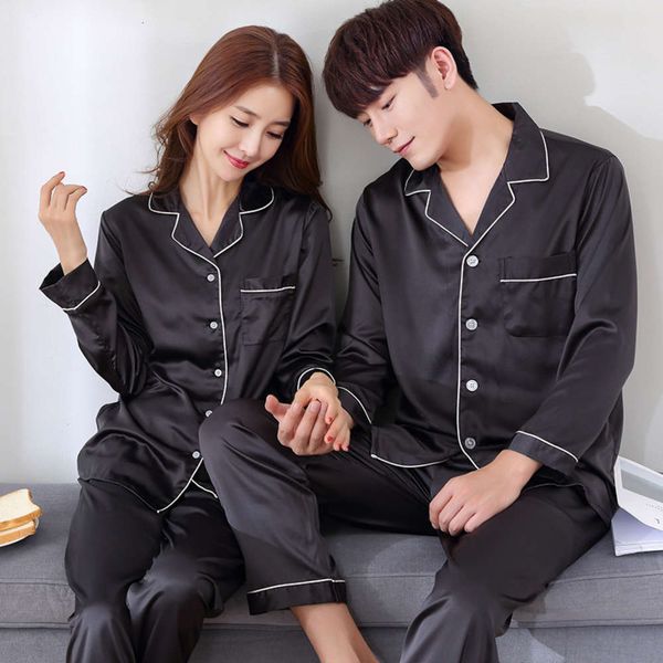 

men nightgown shirt black broek sleeping pajamas sets long mouw nightwear lent herfst silk nightgown clothing l-xxxl, Black;brown