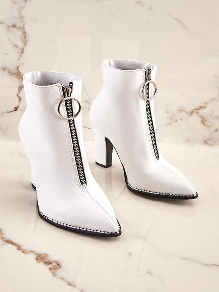 

boots beyon women with zipper and thick heel detailed lace-artificial leather suitable for daily use, Black