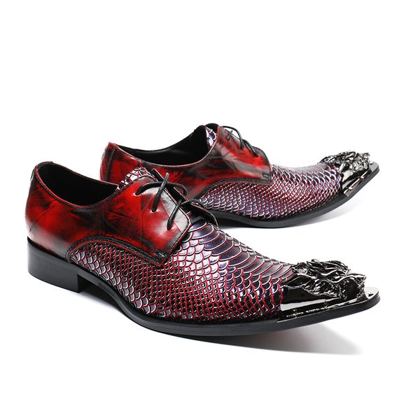 

iron toe men genuine leather shoes lace up red snake skin dress shoes italian formal wedding suit oxford shoes sapatos masculino, Black