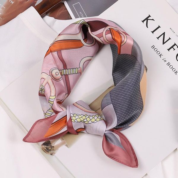 

scarves silk satin printed 50cm small square scarf female fashion korean decorative dual-use simulation headband, Blue;gray