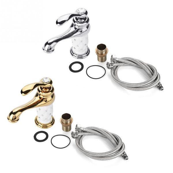 

bathroom sink faucets single handle basin mixer tap solid brass cold/ water faucet with rhinestone ornaments for hardware