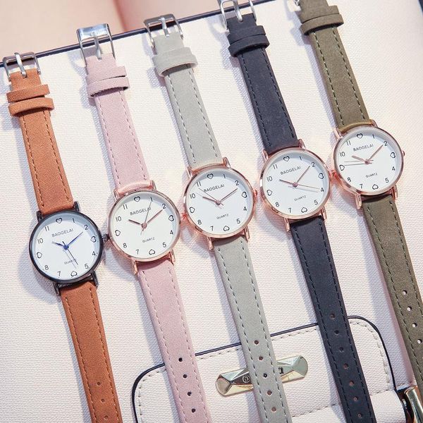 

wristwatches simple small fresh belt watch ladies quartz art ins college style, Slivery;brown