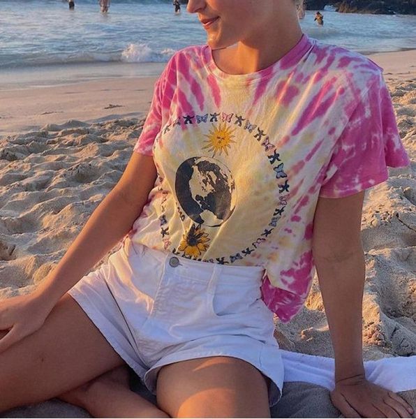 

women's t-shirt ins tie dye butterflys graphic t shirts for women loose oversize fashion summer tees girls streetwear 2021 korean styl, White