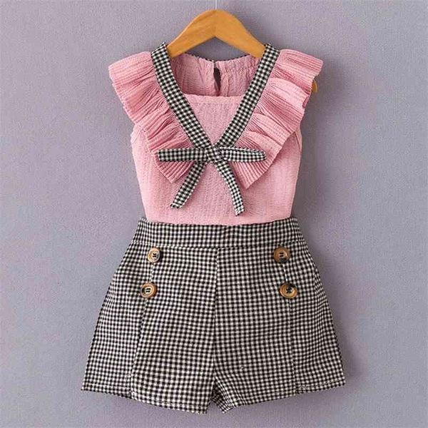 

bear leader girls clothing sets new summer fashion kids flowers outfits girl bow-knot clothes floral and pants 2pcs suits 210326, White