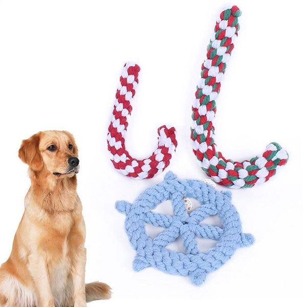 

2021 pet braided cane rudder cotton rope dog chew animal puppy dog chew bite training interactive play toy christmas crutch toys xmas, White