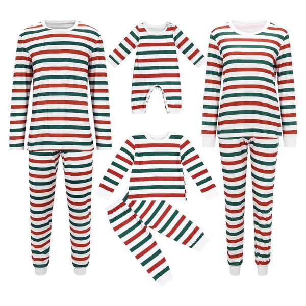 

family matching outfits christmas stripe print mom dad jumpsuit baby rompers party mother daughter pajamas, Blue