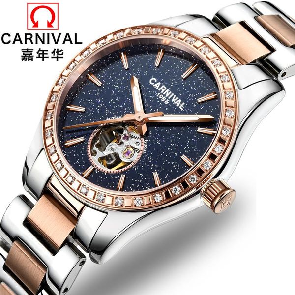 

wristwatches carnival fashion luxury women watches sapphire star automatic mechanical watch woman luminous relogio feminino cloc, Slivery;brown