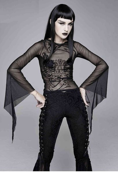 

shirt soft black hollow sleeve horns out gothic fashion womens blouse, White