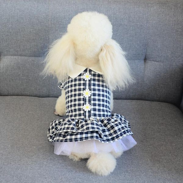 

dog apparel summer dress cotton breathable pet clothes plaid princess flower for small medium dogs chihuahua puppy wedding