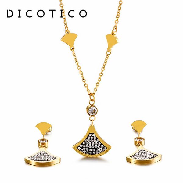 

earrings & necklace sector pendant long necklaces sets gold silver color stainless steel zircon jewelry wedding choker for women gift