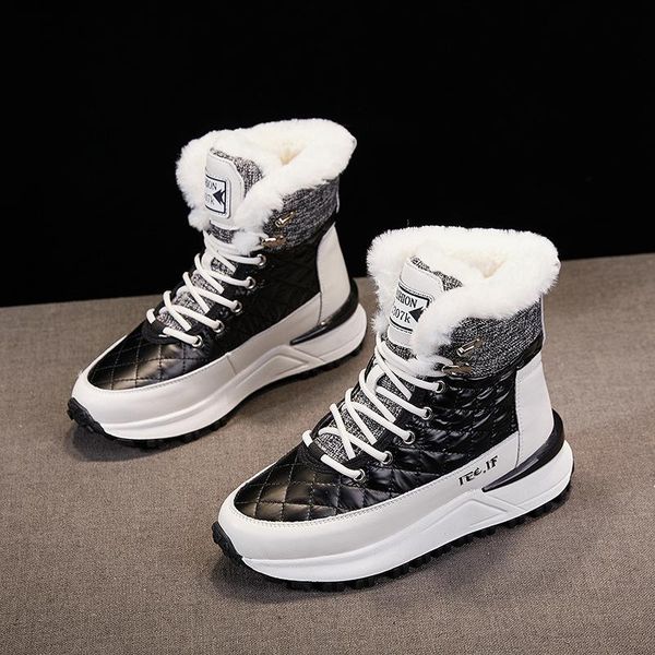 

boots winter snow women wedge ankle botas mujer waterproof platform plush shoes 2021 light sports booties bottine femme, Black