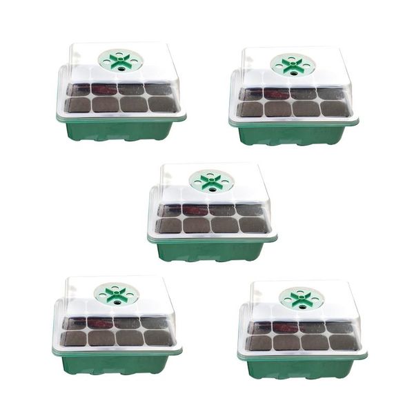 

planters & pots seedling starter tray propagator reusable yard growing plant 12 cells nursery humidity adjustable with dome base garden