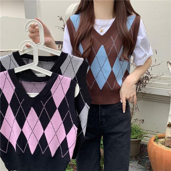 

women's vests women vest sweater 2021 fashion knitted loose vintage female waistcoat chic oversized clothes dress, Black;white