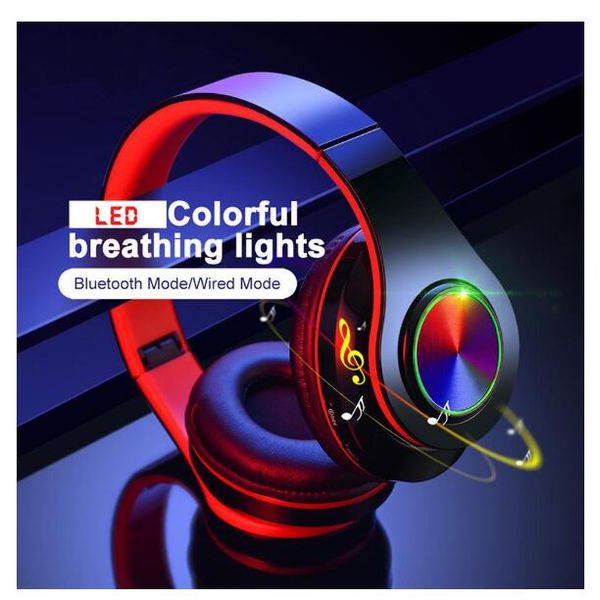 

dhl stock b39 earphones wireless bluetooth headphones led colorful breathing lights foldable headset stereo headband with mic support tf car
