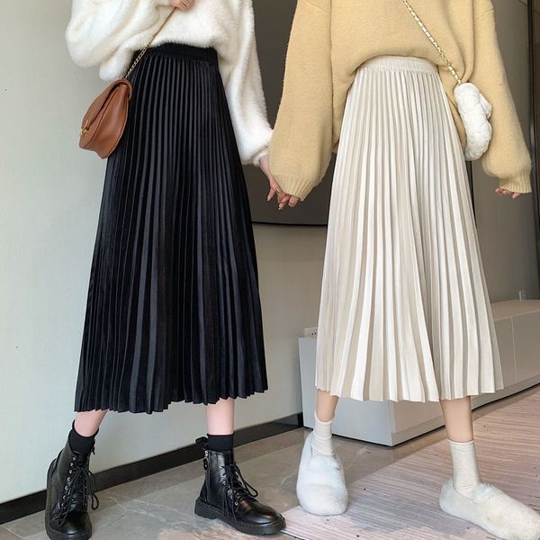 

skirts skirts winter veet pleuche a-line long pleated s vz3e, Black