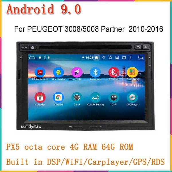 

player 7inch android 9.0 car dvd for 3008 5008 pg partner 2010-2021 multimedia audio stereo gps navigaiton 4+64g