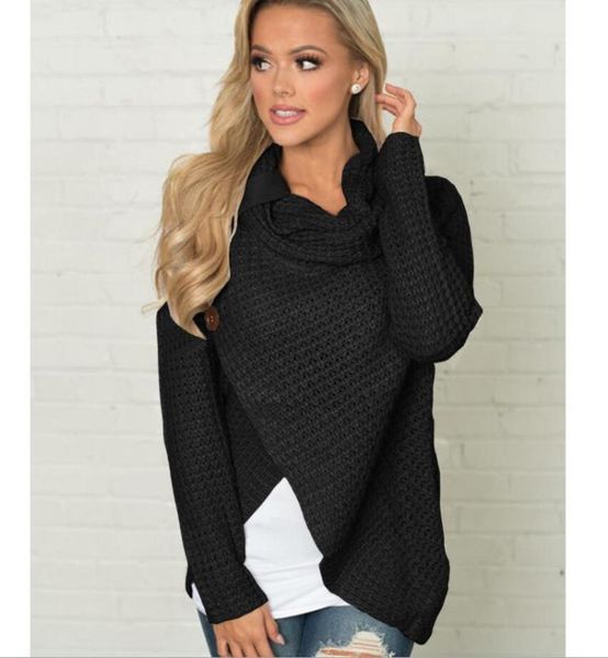 

women's sweaters autumn and winter basic women computer knitted scarf collar pullovers criss-cross solid button, White;black