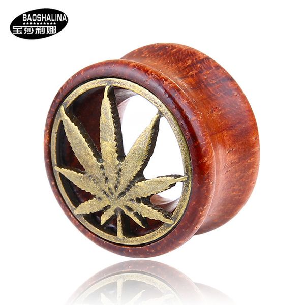 

studs earrings superior alloy casting leaves hemp wood ear expanding piercing funny jewelry, Golden;silver