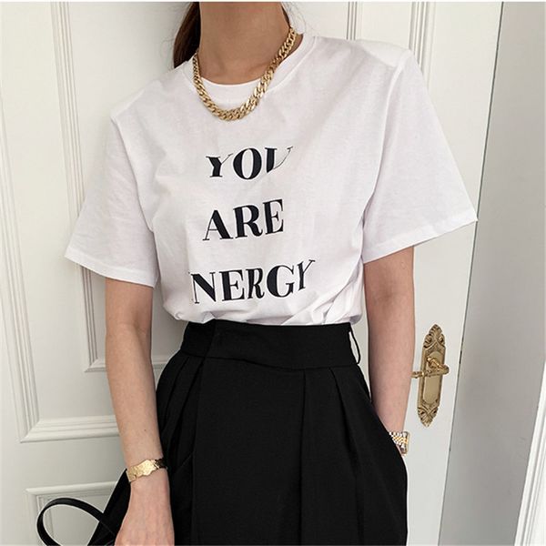 

women's blouses & shirts hzirip white printed letters summer chic office lady cotton the whole game streetwear loose casual femme basic