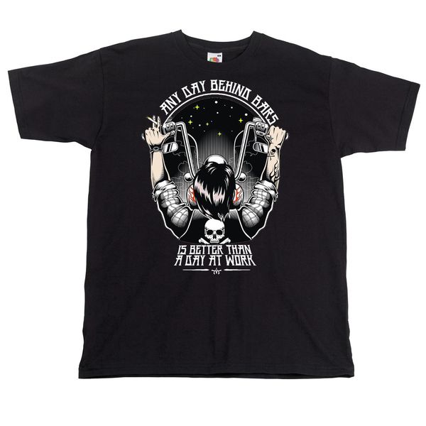

any day behind bars motorbike t shirt harley tshirt cool tee, White;black