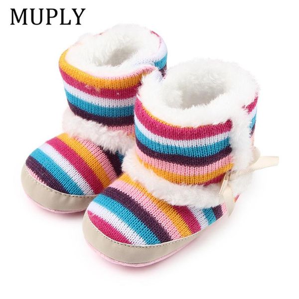 

first walkers baby boots for born super keep warm winter snow colorful striped girl shoes anti-slip infant toddler kids