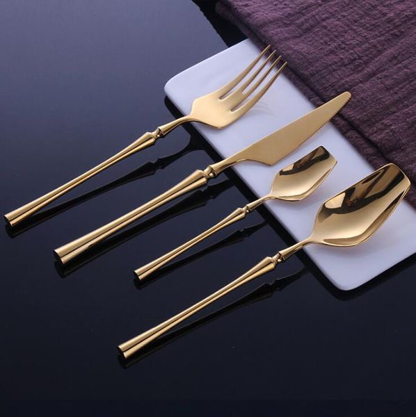 Edelstahl Besteck Set Geschirr Gold Messer Löffel und Gabel Sets Geschirr Koreanische Lebensmittel Besteck Küche Zubehör