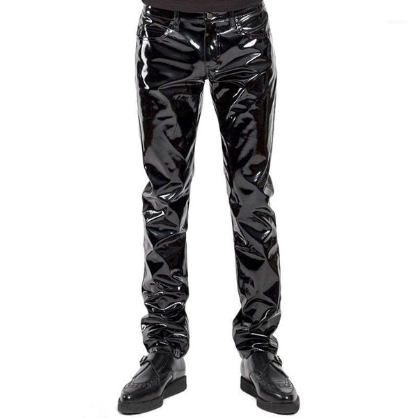 Calças masculinas Wetlook PVC Fetish Faux Couro Calças de Motocicleta Streetwear Clubwear Leggings Leggings Casuais Pantalones Gay 2xl1