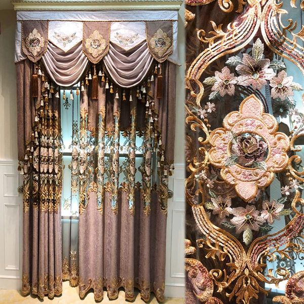 

curtain & drapes coffe embroidery blackout noble window villa nordic classic luxury chenille thick curtains for living room