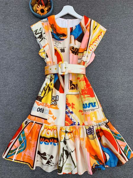 Primavera primavera 2020 Moda australiana Design arrojado de cartaz de cor Imprimir goddess Eye-catching temperamento High Wist Slim Dress