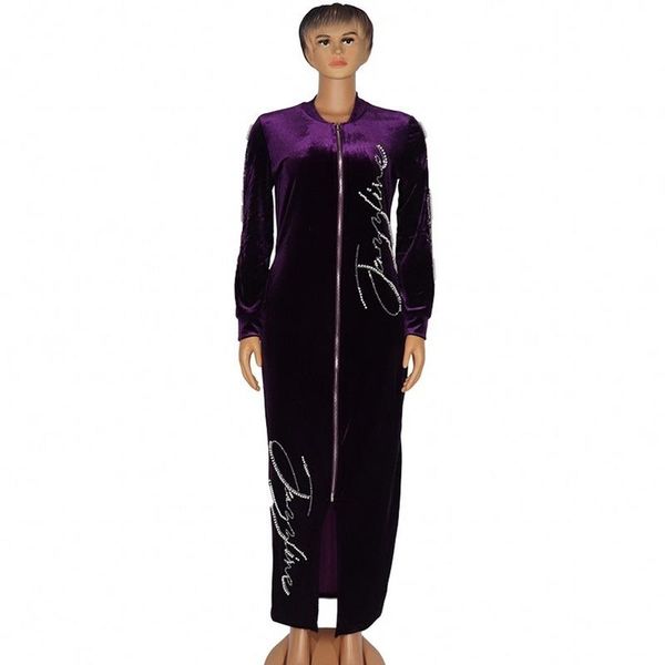 

ethnic clothing african dresses for women velvet diamonds winter spring africa muslim robes long sleeve maxi dress fashion, Red