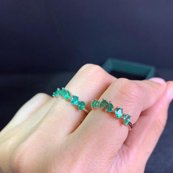

cluster rings natural green emerald gem ring s925 silver gemstone elegant wide hollowing grid girl women party gift jewelry, Golden;silver