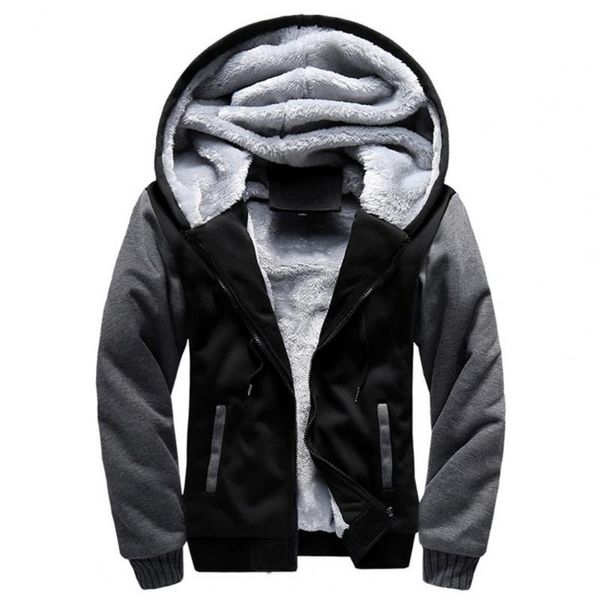 

men's jackets men coats solid color casual stylish drawstring zipper cardigan hooded extra thick coat male winter, Black;brown