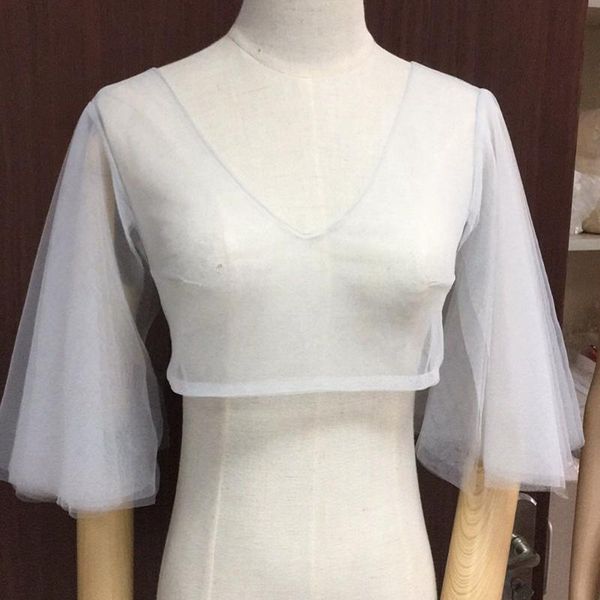 

wraps & jackets half sleeve wedding jacket v-neck simple tulle bridal bolero for party coat wear inside, White