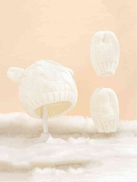 

baby solid knit hat & gloves she, Yellow