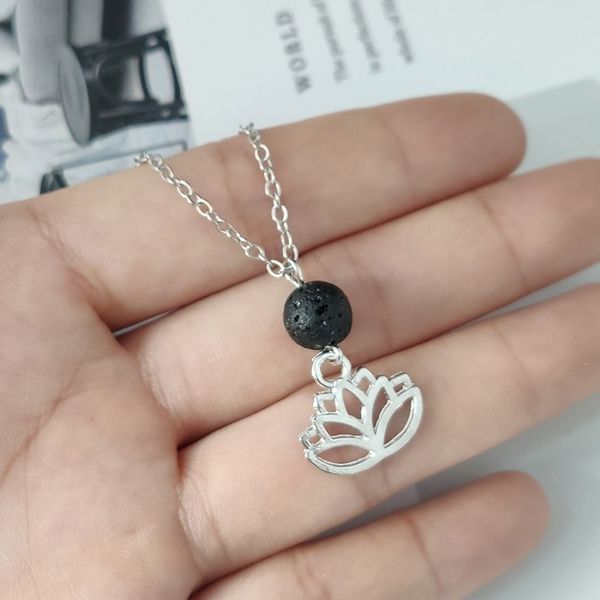 

lotus lava diffuser necklace, Silver