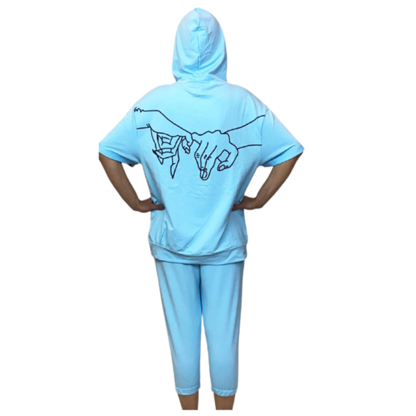 

women's two piece pants 2021 summer season blue color printed cotton hoodie pantolon 2 pcs women sport suit sets, White