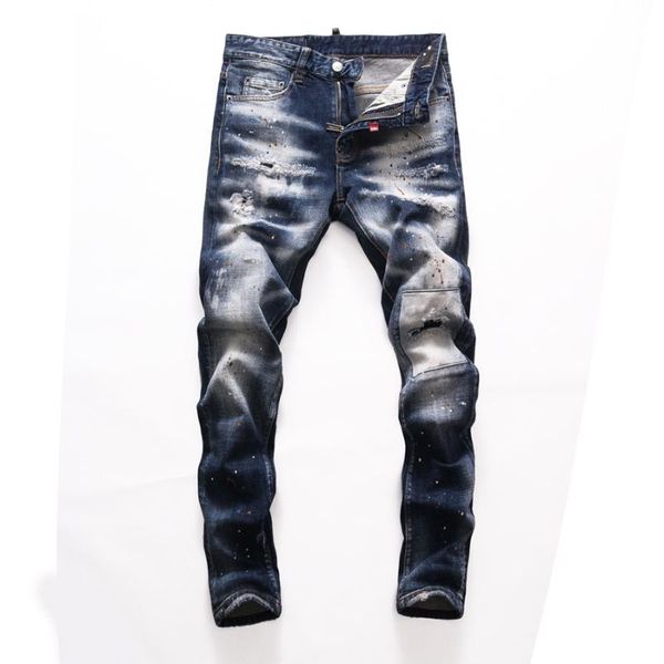 

european brand men italy jeans pants stripe zipper slim denim trousers blue hole for 8250 men's