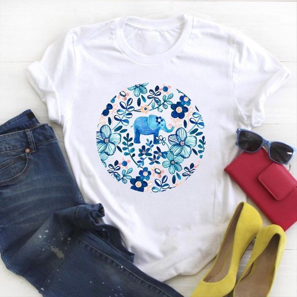 

cartoon flower animal cute fashion women t shirt print summer tee clothes womens graphic, White