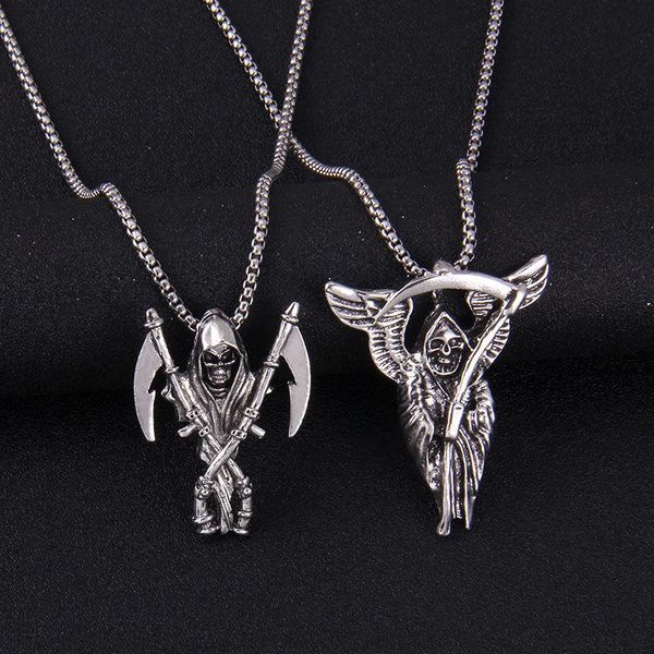 

pendant necklaces grim reaper death god skull sickle necklace vintage pendants friends gift neck chain kpop punk collar for men women jewerl, Silver